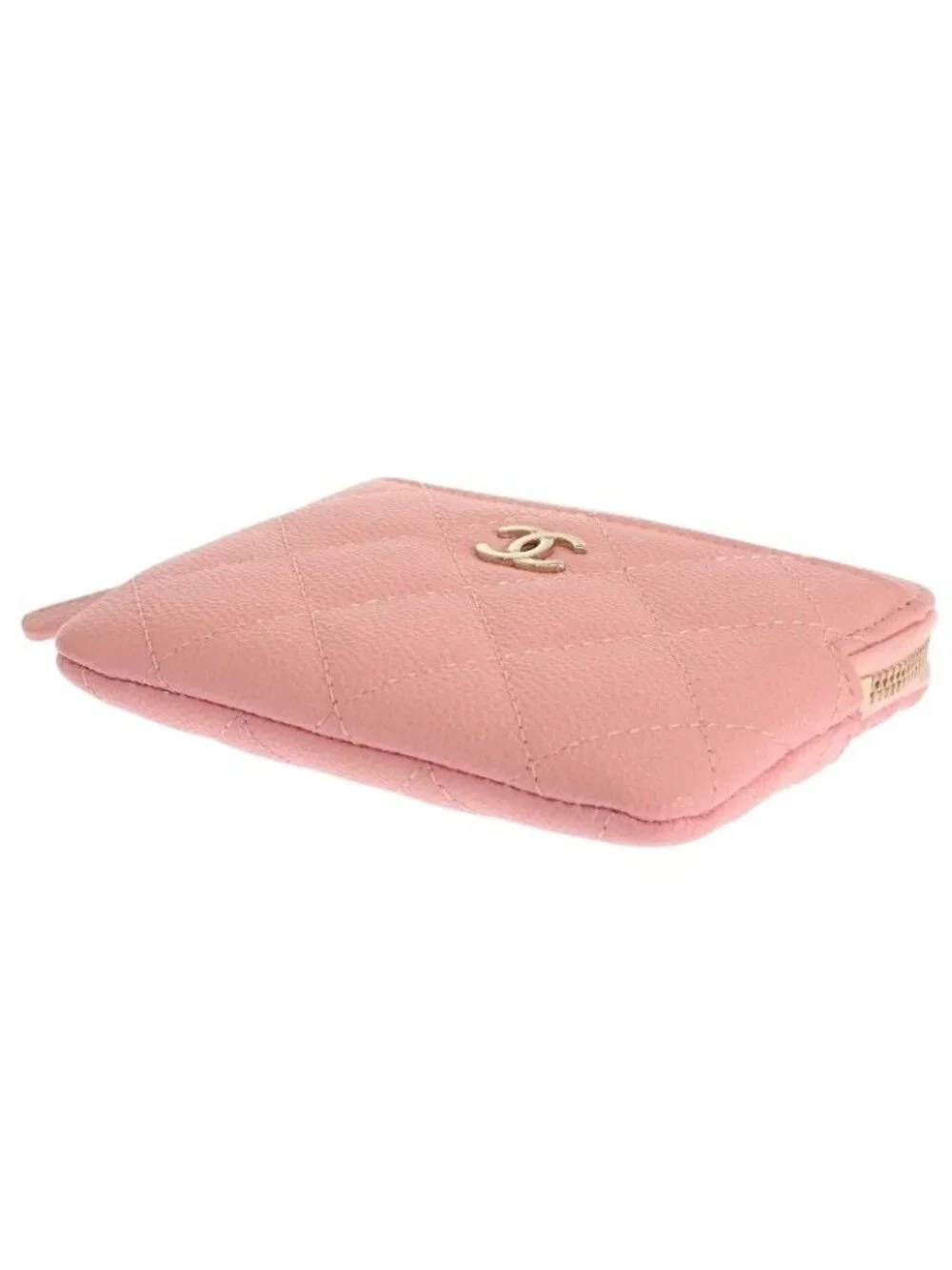 Chanel Classic Zip Coin Purse Mini Wallet Caviar Leather Pink Quilted CC Logo